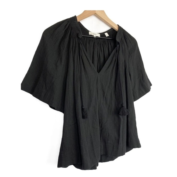 Vince Black Short Sleeve Poet Blouse with Tassle Ties - Picture 4 of 8